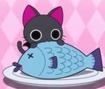  cat eating fangs fish nyanpire nyanpire_the_animation plate screen_capture vampire 