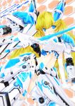  altrene armor blonde_hair blue_eyes busou_shinki elbow_gloves gloves long_hair md5_mismatch mecha_musume navel open_mouth r0g0b0 solo sword thighhighs weapon 