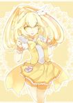 arms_up atoshi blonde_hair bow brooch cure_peace green_eyes hair_flaps hair_ornament highres jewelry kise_yayoi long_hair magical_girl open_mouth precure shorts shorts_under_skirt skirt smile smile_precure! solo wide_ponytail wrist_cuffs yellow yellow_bow yellow_shorts yellow_skirt 