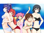  5girls ahoge ayamine_kei bikini black_hair blue_eyes blue_hair braid brown_hair green_eyes kagami_sumika kemonomimi long_hair mitsurugi_meiya mizugi multiple_girls muvluv nopan oppai pettanko pink_hair ponytail purple_eyes red_eyes red_hair ribbon sakaki_chizuru short_hair side-tie_bikini tamase_miki twin_tails very_long_hair yellow_eyes 