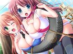  2girls blush breasts bursting_breasts honoo_no_haramase_oppai_shintai huge_breasts surprised tire 