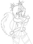  anthro black_and_white canine dante_(artist) ear_piercing female fox inviting line_art looking_at_viewer mammal monochrome piercing pinup pose skirt solo 