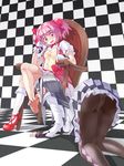  akemi_homura ass bad_id bad_pixiv_id barefoot black_hair checkered checkered_background checkered_floor crossed_legs crotch_seam feet female_pervert femdom foot_licking foot_worship head_on_hand kaname_madoka licking long_hair mahou_shoujo_madoka_magica multiple_girls naughty_face panties panties_under_pantyhose pantyhose pervert pink_hair purple_eyes saliva saliva_trail shaded_face shoes short_twintails single_shoe sitting soles spread_toes thighs toe_scrunch toes twintails underwear upaupanopapa wide-eyed wiggling_toes yuri 