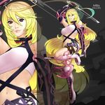  ahoge blonde choker gradient_hair green_hair masquevale milla_maxwell multicolored_hair navel oppai red_eyes shirt_lift skirt tales_of_(series) tales_of_xillia tubetop 