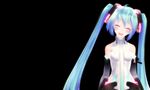 3d ^_^ aqua_eyes aqua_hair bridal_gauntlets center_opening closed_eyes hatsune_miku hatsune_miku_(append) highres long_hair necktie non-web_source open_clothes open_mouth smile solo thighhighs twintails vocaloid vocaloid_(tda-type_ver) vocaloid_append 