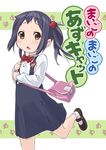  bag black_hair blush bow brown_eyes child dress errant food food_themed_hair_ornament fruit hair_ornament heart k-on! kindergarten_uniform mary_janes nakano_azusa open_mouth paw_print shoes short_hair side_ponytail socks solo strawberry strawberry_hair_ornament younger 