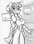  anthrofied black_and_white book breasts equine eyewear female friendship_is_magic glasses horn king-cheetah mammal monochrome my_little_pony solo twilight_sparkle_(mlp) unicorn 