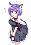  animal_ears aosi_(wasabiranzy) bad_id bad_pixiv_id bag bare_shoulders blue_hair cat_ears dress hairband handbag imouto_recipe red_eyes short_hair solo tail ukai_honoka 