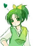  green_eyes green_hair heart kamabo_ko lowres midorikawa_nao ponytail pout precure school_uniform sketch sleeves_rolled_up smile_precure! solo sweater_vest white_background 