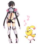  :o animal armor ass bird black_hair boots creature hand_on_hip high_heels looking_away music musical_note neighbor_quartz phantasy_star phantasy_star_online_2 rappy revealing_clothes shoes short_hair simple_background singing standing totteri white_background 