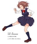  bow bowtie brown_hair danshi_koukousei_no_nichijou glasses hair_ornament hairclip kicking loafers rikko_(jellyberry) school_uniform shoes translated yanagin_(danshi_koukousei) 