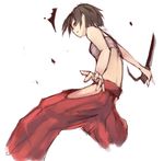  back black_hair hakama japanese_clothes original red_hakama riftgarret sarashi short_hair short_sword solo sword weapon 