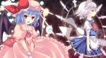  bad_id bad_pixiv_id bat_wings blue_hair bow braid clock danmaku dress fang hair_bow hat hat_bow hatano_h izayoi_sakuya knife maid maid_headdress multiple_girls pink_dress red_eyes remilia_scarlet ribbon silver_eyes silver_hair touhou twin_braids weapon wings 