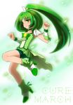  boots bow bowtie character_name choker circlet commentary_request cure_march dress eyelashes full_body green green_choker green_eyes green_hair green_neckwear green_shorts green_skirt highres long_hair midorikawa_nao nail_polish new3 precure ribbon shorts shorts_under_skirt simple_background skirt smile_precure! solo tiara tri_tails very_long_hair wrist_cuffs 