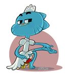  dress gumball_watterson looking_at_viewer male sitting smug solo the_amazing_world_of_gumball thezeo 