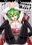  black_legwear breasts cleavage cover cover_page crotch_seam green_hair kazami_yuuka large_breasts mokei panties panties_under_pantyhose pantyhose red_eyes short_hair smile solo thighband_pantyhose touhou underwear 