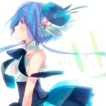  aoki_lapis bare_shoulders blue_eyes blue_hair bow bowtie hair_ornament hair_ribbon long_hair looking_away looking_up lowres ousaka_nozomi profile ribbon simple_background skirt solo twintails vocaloid 