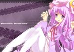  bad_id bad_pixiv_id bow character_name crescent hair_bow hat hatano_h long_hair patchouli_knowledge purple_eyes purple_hair ribbon sitting skirt solo thighhighs touhou 