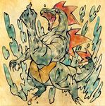  bad_pixiv_id feraligatr fine_art_parody gen_2_pokemon nihonga no_humans parody pokemon pokemon_(creature) shimanoko solo 