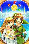  1girl akamomo bad_id bad_pixiv_id belt blonde_hair blue_eyes bracelet gloves harp hat instrument jewelry link pointy_ears princess_zelda sky smile the_legend_of_zelda the_legend_of_zelda:_skyward_sword triforce 