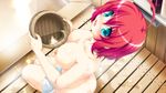  bath blush game_cg makita_maki nude red_hair shinigami_no_testament short_hair takamiya_ayumu towel wet 
