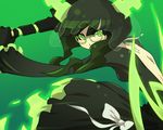  bare_back black_dress black_hair black_rock_shooter curly_hair dead_master dress glasses green_eyes kakikukeko looking_at_viewer md5_mismatch scythe solo wings 