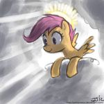  cloud cub equine female feral friendship_is_magic hair halo horse john_joseco light light_rays mammal my_little_pony pegasus pony purple_hair scootaloo_(mlp) solo sunbeams wings young 