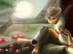  applejack_(mlp) cartridge cutie_mark equine female feralblooddragon friendship_is_magic fruit grenade_launcher gun hat horse launcher m79 mammal my_little_pony pony ranged_weapon shell solo sun tree weapon wood 