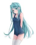  bad_id bad_pixiv_id green_eyes green_hair long_hair one-piece_swimsuit original school_swimsuit solo swimsuit thighhighs yuina_(artist) 