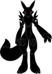  2012 black_fur canine chest_tuft claws clothing dark digimon ears facial_markings female fox looking_at_viewer markings nude plain_background pussy red_eyes renamon sleeve solo standing transparent_background vector_trace 