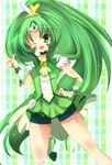  big_hair bike_shorts choker circlet cure_march green green_choker green_eyes green_hair green_shorts green_skirt haru_(nature_life) long_hair magical_girl midorikawa_nao one_eye_closed open_mouth pointing ponytail precure ribbon shorts shorts_under_skirt skirt smile smile_precure! solo tiara tri_tails very_long_hair wrist_cuffs 