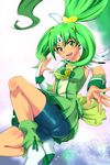  bad_id bad_pixiv_id bike_shorts bridal_gauntlets circlet cure_march full_body green green_background green_eyes green_hair green_shorts green_skirt highres long_hair lyrical_denko midorikawa_nao no_choker ponytail precure shoes shorts shorts_under_skirt skirt smile smile_precure! solo tri_tails 