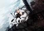  1girl bare_shoulders big_hair blue_eyes camille_myriad_zentreza cloud cloudy_sky dutch_angle elbow_gloves gloves lips long_hair na_young_lee original sky solo white_hair 