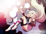  blue_eyes boots braid falling floating_hair ia_(vocaloid) kii_(theory) long_hair looking_up mismatched_legwear open_mouth pink_hair single_thighhigh skirt solo thigh_strap thighhighs twin_braids very_long_hair vocaloid 