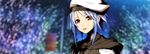  :d bangs beret blue_hair blurry carol_(guilty_crown) chuuou_higashiguchi depth_of_field gradient_hair guilty_crown guilty_crown_lost_christmas hat highres long_image looking_at_viewer multicolored_hair nitroplus official_art open_mouth orange_eyes profile short_hair sidelocks smile solo upper_body white_hair wide_image 