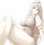  arm_support bare_legs beret braid breasts crossed_legs curvy hat hiroya_juuren hong_meiling large_breasts long_hair looking_at_viewer monochrome no_pants parted_lips sitting sketch solo thick_thighs thighs touhou twin_braids very_long_hair wide_hips 