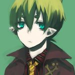  amaimon ao_no_exorcist aqua_eyes bad_id bad_pixiv_id green_background green_hair lemontea male_focus multicolored_hair necktie pointy_ears simple_background solo striped striped_neckwear 