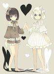  barefoot black_vs_white heart holding_hands looking_at_viewer mitsutoki multiple_girls original short_hair smile 