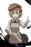  :d apron art_brush arudente beret darkness fang hat looking_at_viewer no_nose open_mouth paintbrush palette rumia simple_background smile solo touhou white_background 