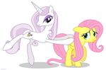  cutie_mark equine female feral fleur_de_lis_(mlp) fluttershy_(mlp) friendship_is_magic hair horn larsurus long_legs mammal my_little_pony pegasus pink_hair plain_background smile the_aggressive_one unicorn white_background wings 