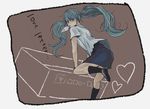  aqua_eyes aqua_hair atsuage_(dsdxxx) bad_id bad_pixiv_id envelope floating_hair hatsune_miku heart leg_lift letter long_hair looking_back love_letter mouth_hold skirt socks solo twintails vocaloid 