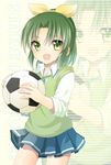  :d bad_id bad_pixiv_id ball green_eyes green_hair izumi39 midorikawa_nao nanairogaoka_middle_school_uniform necktie open_mouth pleated_skirt ponytail precure ribbon school_uniform simple_background skirt sleeves_rolled_up smile smile_precure! soccer_ball solo sweater_vest telstar zoom_layer 