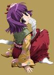  bad_id bad_pixiv_id child flower hair_flower hair_ornament hieda_no_akyuu looking_back mouth_hold ozaki_(ko-zaki) purple_eyes purple_hair scroll shirt short_hair sitting skirt solo touhou 