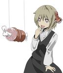  1girl arudente boned_meat food meat open_mouth rumia saliva simple_background solo symbol-shaped_pupils touhou white_background 