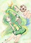  choker cure_march dual_persona green green_choker green_eyes green_hair green_shorts green_skirt grin long_hair looking_at_viewer magical_girl midorikawa_nao precure shio_(tsumiki_asobi) shorts shorts_under_skirt skirt sleeves_rolled_up smile smile_precure! traditional_media 