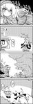  4koma alice_margatroid blush bow chibi comic floating front_ponytail greyscale hair_bow hairband hat highres jitome kagiyama_hina kirisame_marisa long_hair lying monochrome moriya_suwako multiple_girls silent_comic slapping sweatdrop tani_takeshi touhou translated tree witch_hat yukkuri_shiteitte_ne 