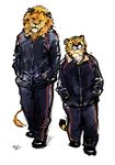  duo feline lion male mammal racoonwolf tiger tracksuit what_are_you_looking_at 