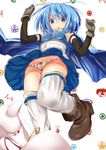  :p blue_eyes blue_hair boots bow bow_panties elbow_gloves gloves highres kyubey mahou_shoujo_madoka_magica miki_sayaka ogadenmon panties plaid plaid_panties short_hair tongue tongue_out underwear upskirt 