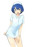  ano_natsu_de_matteru aqua_eyes bad_id bad_pixiv_id blue_hair hat kick-to-rip looking_at_viewer nurse open_mouth solo tanigawa_kanna 