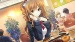  brown_hair food game_cg giga haruhino_misaki hotchkiss long_hair mikoto_akemi seifuku 